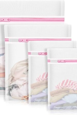 4Pcs Mesh Laundry Bags, Lingerie Bags for Washing Delicates,Mesh Wash Bags for Toy Storage & Cleaning, Travel Storage Organizer Bag, Dorm Room Essentials (1 Large, 1 Medium, 2 Small) (Fine Net)