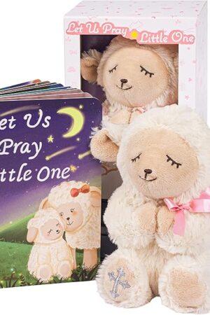 Baptism Gifts for Girl, Great Christening, Dedication and Baptism Gift Set for Girl and Newborn Baby, Includes 7" Praying Lamb Plush Toy and Let Us Pray Baby Book in Keepsake Gift Box