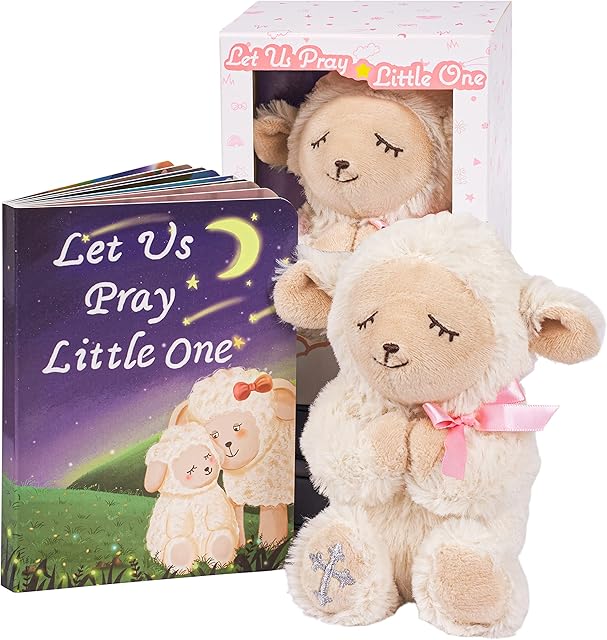 Baptism Gifts for Girl, Great Christening, Dedication and Baptism Gift Set for Girl and Newborn Baby, Includes 7" Praying Lamb Plush Toy and Let Us Pray Baby Book in Keepsake Gift Box