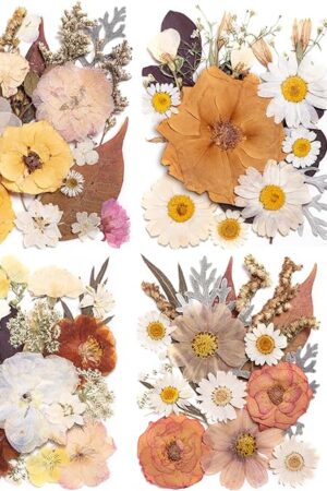90pcs Boho Pressed Flowers Bulk, Vintage Dried Flower Leaves, Natural Fall Pressed Dried Flowers with Tweezer for DIY Crafts Resin Mold Candles Cake Bridal Scrapbooking Supplies