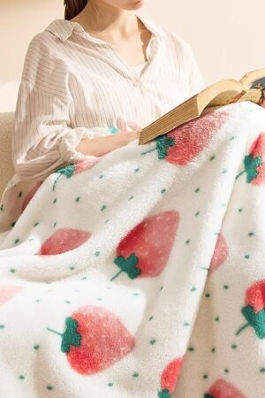 Bedsure Throw Blanket Pink White Fleece Fruit Pattern 50x60