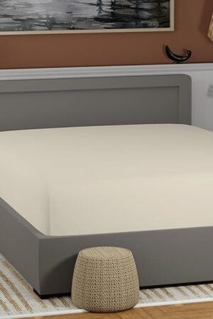 100% Cotton Twin Fresh Ivory Fitted Sheet Only, Back to School College Essentials Mattress Fitted Sheet (39 W x 75 L), Lightweight, Highly Breathable, Cool & Crisp, 17" Deep Pocket Bed Sheets