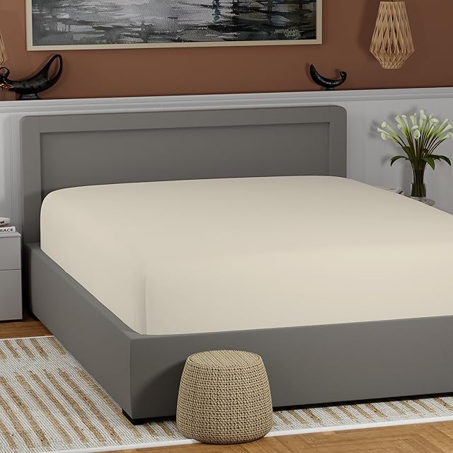 100% Cotton Twin Fresh Ivory Fitted Sheet Only, Back to School College Essentials Mattress Fitted Sheet (39 W x 75 L), Lightweight, Highly Breathable, Cool & Crisp, 17" Deep Pocket Bed Sheets