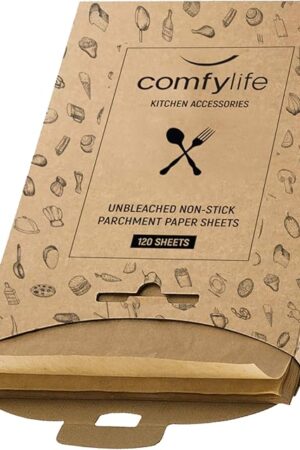 Comfylife 120 x Parchment Paper Sheets - No Curl, No Tear, No Burn Baking Paper (16 x 12 inch) – No Chemical Unbleached – Cookie Paper Precut Baking Sheets For Baking