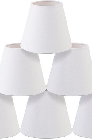 Chandelier Shades Set of 6,Small lamp Shades clip on bulb, mini lamp shade with White Linen Dia 3"Top x 6"Bottom x 5"H (White, 3x6x5")