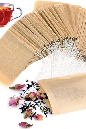 300PCS Disposable Tea Filter Bags with Drawstring | 100% Natural & Safe Loose Leaf Tea Empty Tea Bags, 1-Cup Capacity
