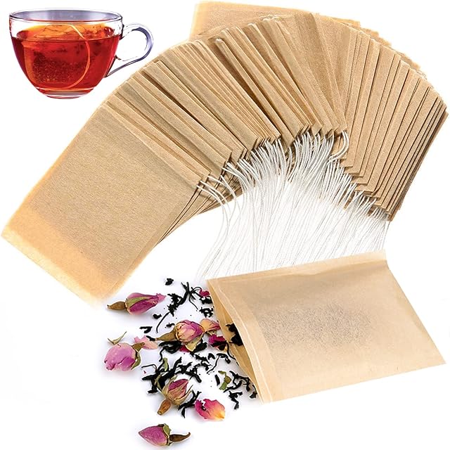 300PCS Disposable Tea Filter Bags with Drawstring | 100% Natural & Safe Loose Leaf Tea Empty Tea Bags, 1-Cup Capacity