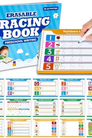 The Preschool Dry Erase Learning Workbook for Kids Ages 3-5 – Reusable Tracing Book for Letters A-Z, Shapes & Lines – Use with Dry Erase Markers – Handwriting & Fine Motor Skills Practiceactice
