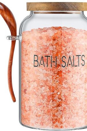 1 Piece 94 oz Bath Salts Glass Jar with Wooden Lid, Bath Salt Container with Scoop, Airtight Storage Bathtub Accessories for Women