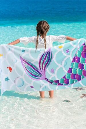 WERNNSAI Mermaid Kids Beach Towel for Girls - 30? x 60? Mermaid Sand Free Swim Towels for Girls Bath Pool Camping Travel Towel Quick Dry Ultra Absorbent Super Soft Beach Blanket Bath Shower Towel