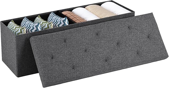 Sweetcrispy 43in Foldable Storage Ottoman, Storage Chest for Bedroom End of Bed, Large Ottoman Bench Foot Rest Stool with Padded Seat for Entryway Living Room, Support 660lbs 154L-Linen Cloth Grey
