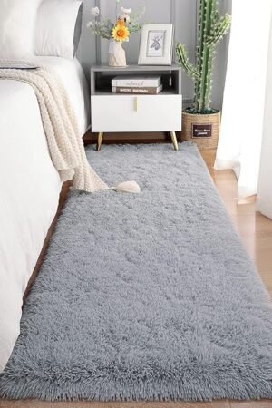 Chicrug Soft Runner Rugs for Bedroom Living Room Plush Fluffy Rug 2x6 Feet, Shag Furry Area Rug Carpet Non Shedding for Nursery Children Kids Girls Room Home Decorative, Grey