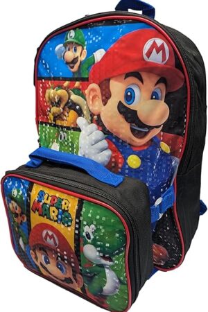 Accessory Innovations Mario Luigi Bros Full Size 16 Inch Backpack with Detachable Lunch Box