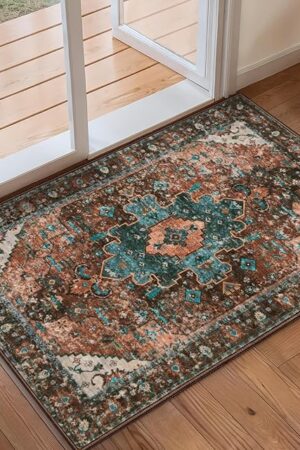 Ciicool Washable Vintage Area Rug, 2x3ft Small Boho Rug, Ultra Soft Rugs for Entryway, Non-Slip Entry Rugs Oriental Low-Pile Indoor Mat Floor Carpet for Entrance Bedroom Kitchen Bathroom Foyer Decor