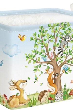 Clastyle Forest Life Tree Baskets Rectangular, Kids Basket,Waterproof Foldable Canvas Laundry Basket,Nursery Hamper,Room Decor,Shelf Basket(Animal)
