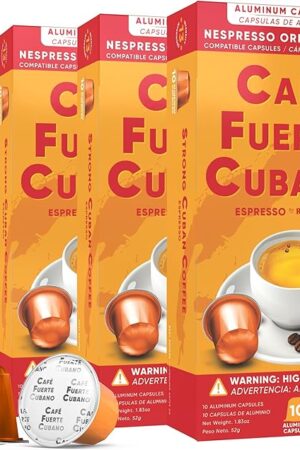 Café Fuerte Cubano, Aluminum Espresso Capsules, Compatible with Nespresso Original Machines, Dark Roast, Intensity 13, High Caffeine, Recyclable Coffee Pods, Roasted and Packaged in USA (40 Count)