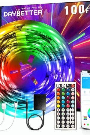 DAYBETTER LED Strip Lights 100ft, Smart Lighting with App Remote Control, RGB LED Lights for Bedroom, Music Sync Color Changing for Room Home Decor Party (1 Roll)