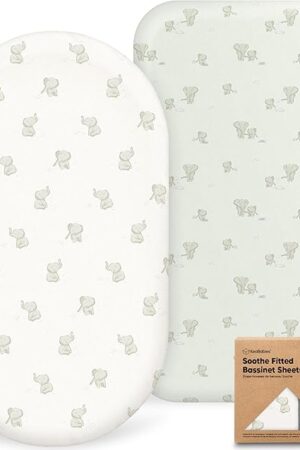 2-Pack Organic Bassinet Sheets for Girls, Boys - 100% Cotton Bassinet Mattress Sheets Compatible with Halo Bassinest Swivel Sleeper, Graco, Baby Delight, Chicco, Unisex Fitted Bassinet Sheets (Elly)