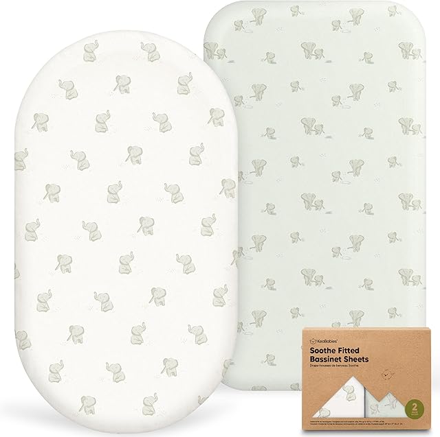 2-Pack Organic Bassinet Sheets for Girls, Boys - 100% Cotton Bassinet Mattress Sheets Compatible with Halo Bassinest Swivel Sleeper, Graco, Baby Delight, Chicco, Unisex Fitted Bassinet Sheets (Elly)
