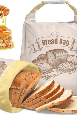 Cotton Beeswax Bread Bag (2 Pack) Reusable Double-Lock Freezer Safe for Homemade Sourdough Bread Food Storage Gifts for Sourdough Bakers (Pattern 2)
