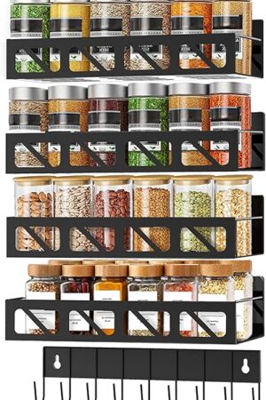 Wall Mounted Spice Rack Pantry Door Organizer, Black-non-magnetic, 4pack