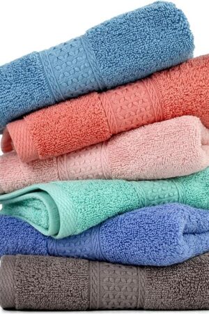 Cleanbear Cotton Hand Towel Set 6-Pack Ultra Soft Hand Towels with Assorted Colors (13 x 29 Inches) Lightweight and Quick Dry