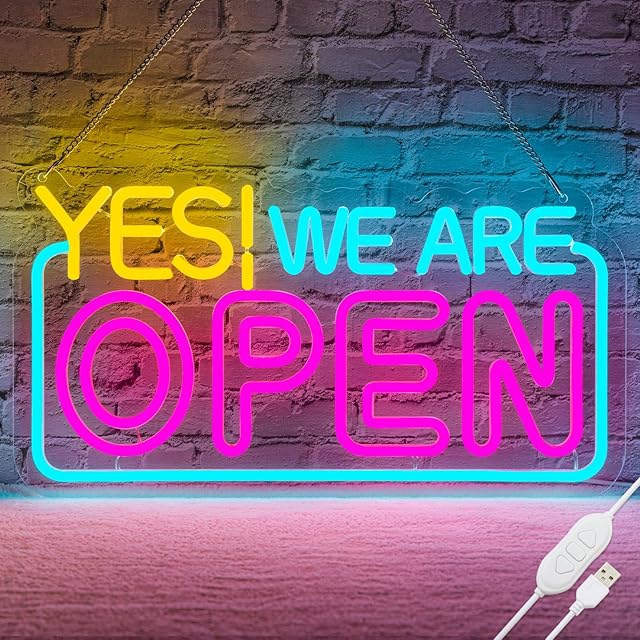 Bright Open Sign Dimmable Open Neon Signs, USB or Battery Operated Open SignS for Business, High Visibility Advertisement YES WE ARE OPEN Neon Pink Open Sign with ON/OFF Switch(16.5'' x 9'')
