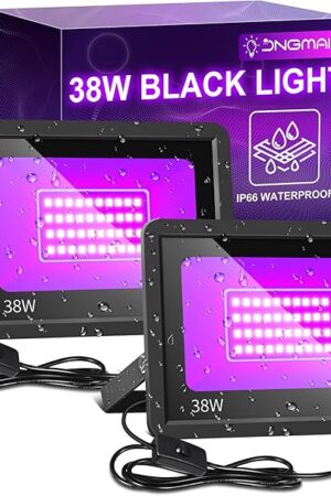 38W Black Lights, IP66 Waterproof Outdoor LED Black Light Floodlights with Switch, Plug, Cord for Glow Party, Body Paint, Fluorescent Poster, Halloween