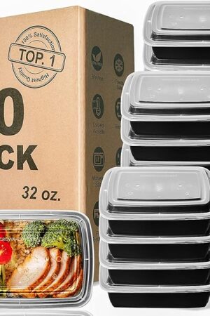WGCC Meal Prep Containers, 32OZ 50 Pack Extra-thick Food Storage Containers with Lids, Plastic Microwavable Bento Box Reusable Storage Lunch Boxes BPA Free, Stackable, Dishwasher/Freezer Safe