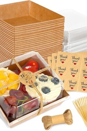 20Pcs Small Charcuterie Boxes with Clear Lids - Paper Mini Charcuterie Boxes To Go, Disposable Food Container with Lid, Dessert Boxes for Sandwich, Cookie, Sushi, Cake Slice, and Strawberries