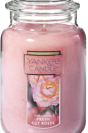Yankee Candle Fresh Cut Roses Scented Premium 22oz Single Wick Candle Over 110 Hours of Long-Lasting Aroma Ideal for Home Decor Gifting and Events Classic Large Jar Pink