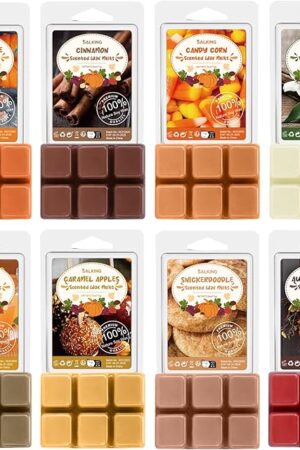Autumn Scented Wax Melts, Fall Soy Wax Melts Gift Set, Wax Cubes/Tarts for Warmer - Pumpkin Spice, Caramel Apples, Candy Corn, Vanilla, Apple Cider, Cinnamon, Snickerdoodle, Autumn Wreath, 8x2.6 oz