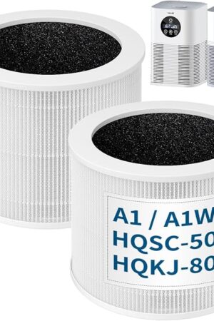 2 Pack A1 Filter Replacement For VEWIOR Air Purifier HQSC-50 HQKJ-80 A1W, For AMEIFU AP01W, For Tailulu HQZZ-60 PUR0003, For KOIOS HQKJ-50, 3-IN-1 True HEPA Replacement For Vewior A1w Air Purifier
