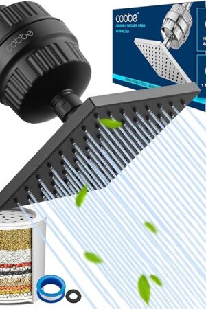 Cobbe High Pressure Filtered Shower Head Combo, Rain Shower Head with 20 Stage Shower Head Filter for Hard Water - Adjustable Replacement Remove Chlorine and Harmful Substances, Matte Black
