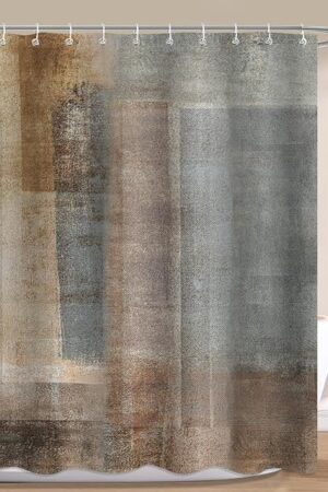 Brown Grey Shower Curtains, Rustic Abstract Shower Curtain, Vintage Farmhouse Fabric Bath Curtain for Bathroom Decor Waterproof Cloth with Hooks 72X72 Inch