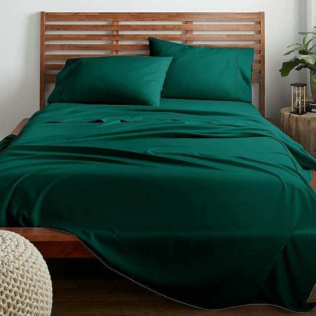 American Home Collection Queen Size Sheet Set - 16-Inch Deep Pocket - Ultra Soft Microfiber Bed Sheets - Breathable, Wrinkle and Fade Resistant, Easy Care - 4 Piece Set (Queen, Dark Green)