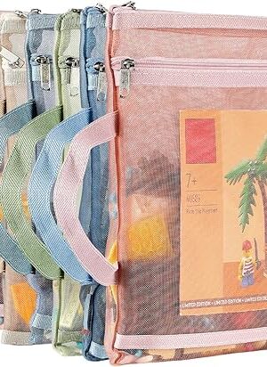 10 Pack Colored Mesh Zipper Pouch Bags, Double-Layer Nylon Puzzle Building Block Sets Toy Storage & Organization, Breathable See Through A4 Zipper Pouch with Handle for School Games
