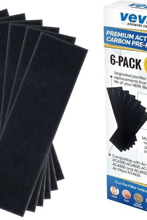 VEVA Replacement Pre Filter 6 Pack compatible with Germ Guardian Air Purifier Models AC4800 Series (AC4825, AC4825e) and Filter B FLT4825, Premium Carbon Activated
