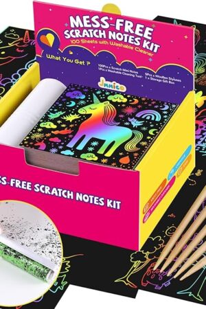 The Rainbow Scratch Paper, 100 PCS Scratch Notes with Reusable Cleaner Tool, Mess-Free Art Crafts for Kids Boys & Girls Ages 4-8, Gifts Classroom Prizes Supplies School Birthday Party Travel Toy