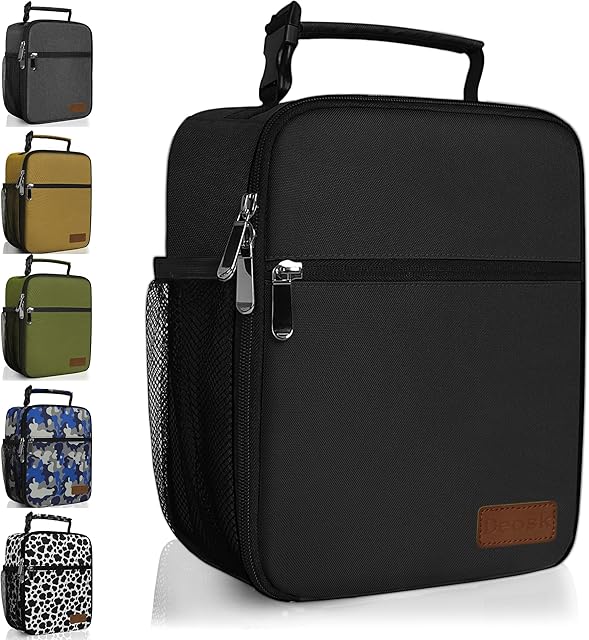 Deosk Lunch Bag Reusable Small Lunch Box for Men Women Insulated Portable Lunchbox for adults Suitable for School Work Picnic (Black)