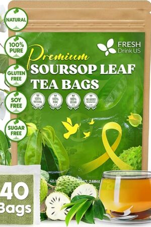 40 Premium Soursop Graviola Leaf Tea Bags, 100% Natural and Pure from Soursop Leaves, Handmade, Made With Natural Materials-Corn Fiber Tea Bag, Sugar/Caffeine/Gluten Free, Hoja Guanabana Tea