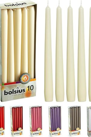 BOLSIUS Ivory Taper Candles - 10 Pack Unscented 10 Inch Dinner Candle Set - 8 Hours Burn Time - Premium European Quality - Smokeless and Dripless Household, Wedding, Party, and Home Décor Candlesticks