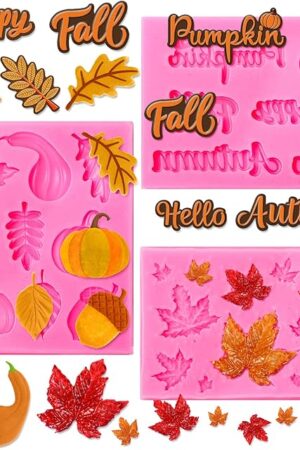 Whaline 3 Pack Fall Fondant Molds Autumn Pumpkin Maple Leaves Silicone Molds Hello Fall Candy Resin Chocolate Baking Mold for Autumn Harvest Cupcake Cake Topper Decoration Soap Jelly