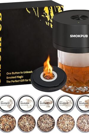 Electric Whiskey Smoker Kit Built-in Lighter, No Butane Needed, Rechargeable Cocktail Smoker Kit with 6 Wood Chips, Old Fashioned Drink Smoker Kit, Bourbon Whiskey Gifts for Men,Dad,Husband