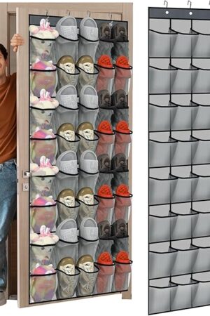 Windyun 40 Over the Door Shoe Organizer Large Mesh Pocket Hanging Shoe Rack for Closet Gray Nonslip Behind Door Storage Holder Back to School Organizer for Dorm Room College Classroom Storage