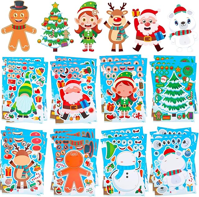 The NOVWANG 32 Sheets Christmas Make a face Sticker for Kids, Christmas Craft Stickers Make Your Own Christmas Characters Sticker for Christmas Party Game Bag Stocking Stuffers Xmas DIY Crafts Party Favor