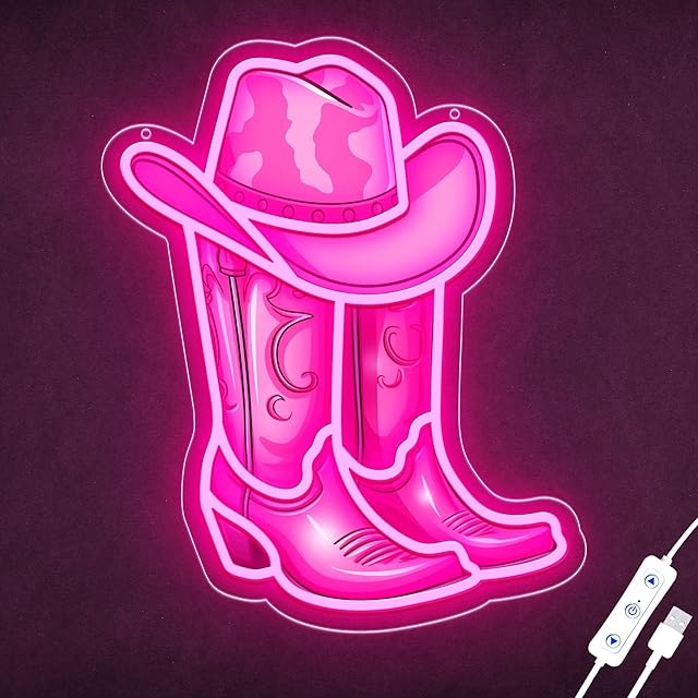 Cowboy Boot with Hat Neon Signs for Wall Decor, Led Pink Cowgirl Boot Neon Sign, Pink Aesthetic Western Wall Art, Cowboy LED Sign for Game Room Bedroom Party Bar Decor Birthday Christmas Gifts