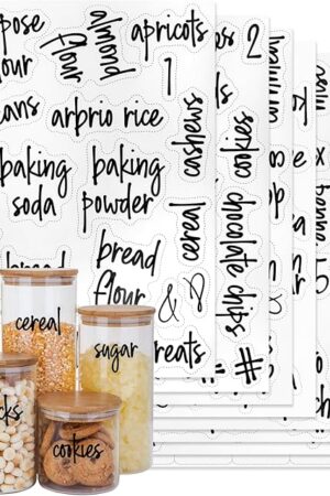 170PCS Food Pantry Labels, Kitchen Container Storage Labels Spice Organize Storage Jars Boxes Bottles Preprinted Black Script Clear Stickers - Water and Oil Resistant