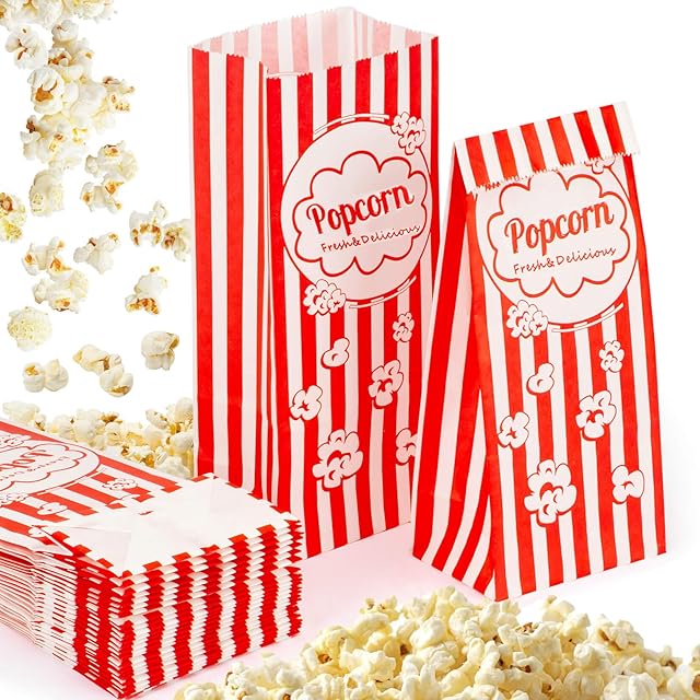 50 Paper Popcorn Bags Individual Servings