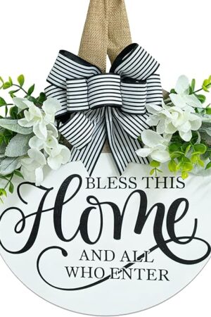 Welcome Sign for Front Door Wreath, Welcome Home Decorations, Wreaths for Front Door, Floral Round Wood Wall Decor, Front Porch Decor Gifts, for Spring Summer Fall All Seasons Holiday Christmas Decor
